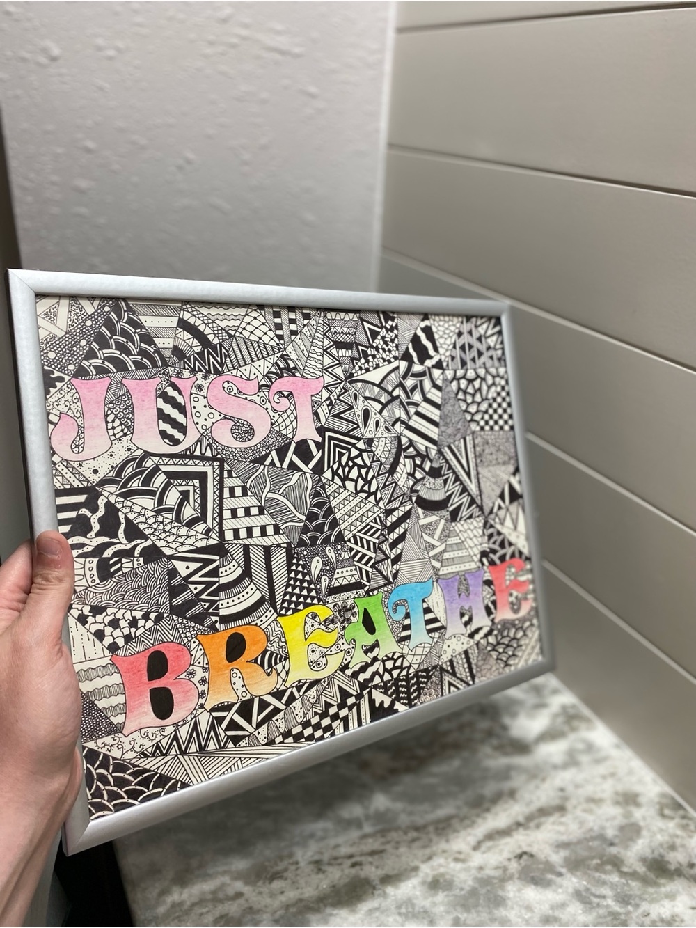 Handcrafted 'Just Breathe' Art Zentangle - Picture 4 of 5